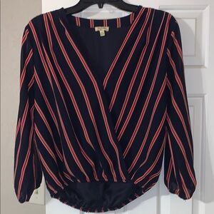 Navy and Red Striped Women's Top